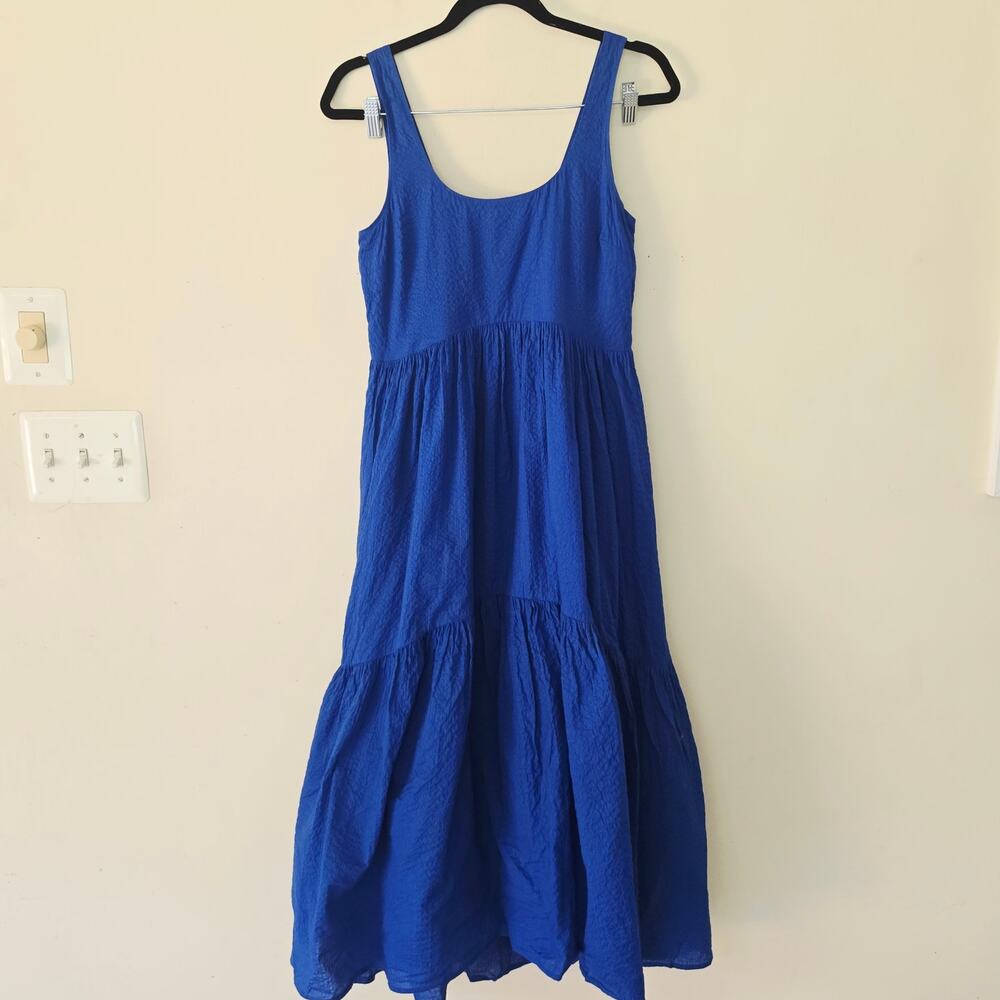 AYR The Magic Hour Blue Cotton Tiered Midi Dress Women's Size S - Picture 2 of 7